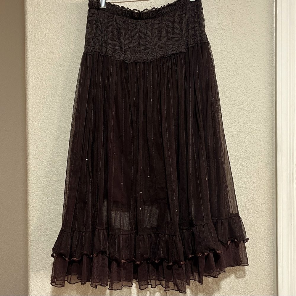 Chocolate Brown Sheer Midi Skirt